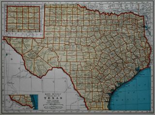 L@@k Vintage 1941 World Atlas Colored Map Of Texas,  Tx & South Dakota,  Sd Old