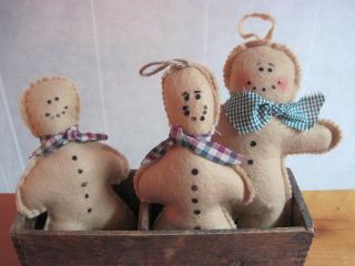 Primitive Gingerbread Men Bowl Filler,  Set Of 3 Christmas Country Rustic Decor