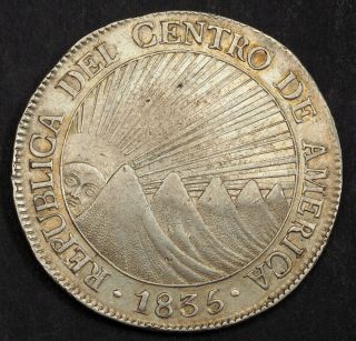 1835,  Central American Republic.  Silver 8 Reales Coin.  Rare Medal Alignment