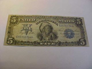 1899 $5 Silver Certificate Large Currency Rare Note Indian Chief Fine Quality
