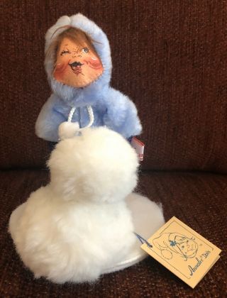 Annalee 7 " Christmas Blue Boy - Building Snowman - W/tags 7230 - Vintage 1993