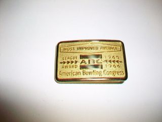 Vtg Brass Metal Belt Buckle Abc American Bowling Congress Most Improved Average