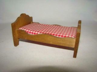 Shackman Vintage 1970s Dollhouse 6 " Miniature Single Wood Bed,  Covered Mattress