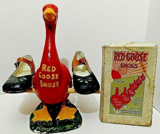 Rare Vintage Red Goose Shoes Store Display W/ Girl 