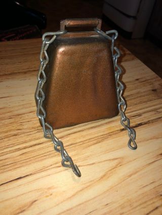 4 Inch Steel Cow Bell With Handle And Antique Copper Finish & Metal Link Chains