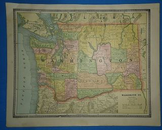 Vintage Circa 1885 Washington Territory Map Old Antique Atlas Map
