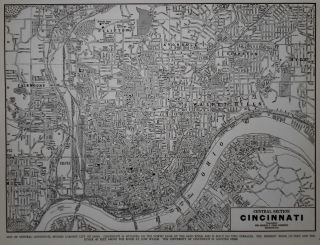Vintage 1940 World War Wwii Era Atlas City Map Cincinnati,  Ohio Oh Black & White