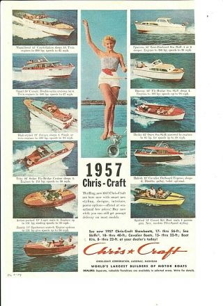 Vintage 1957 Chris - Craft Boats Swimwuit Ad,  Cary Middlecoff Viceroy Ad