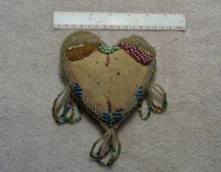 Antique Iroquois Beaded Heart Pin Cushion Sewing