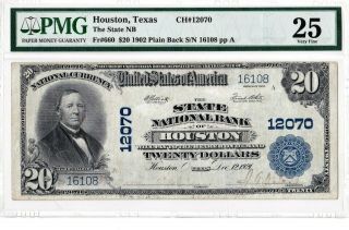 $20 1902 Pb State National Houston Texas Tx Rare Only 11 On Census " 2nd Highest "