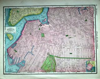 1901 Brooklyn,  Ny Antique Dated Atlas Map S.  York City Back.  118 Years - Old