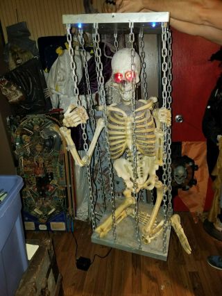 Huge Gemmy Caged Skeleton Cage Halloween Prop Very Rare And Complete
