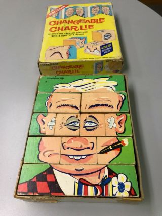 Rare Vintage Changeable Charlie Toy/play Block Set No.  10 Halsam 1960