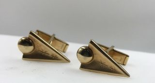 Vintage Mid Century Modern Atomic Starburst Design Gold Tone Cufflinks