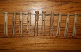 Vintage Wooden Clothes Pins Antique Wood Clothes Pins 1 Dozen Round Head