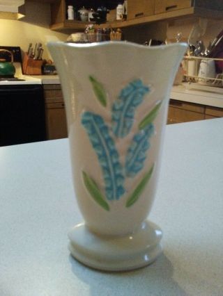 Antique Usa 1266 Ceramic Vase White With Blue Flowers