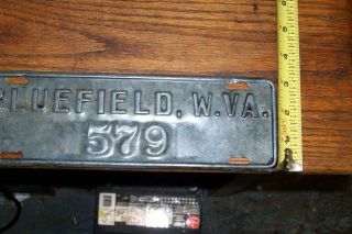 Rare Bluefield,  West Virginia 1930 ' s License Plate Topper 579 Cast Aluminum 2