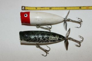 2 Vintage Burke Pop Top Flex Plug Rubber Topwater Fishing Lures 2 3/4 "