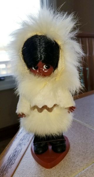 Vintage Inuit Eskimo Alaskan Doll Real Fur Leather Sleepy Closes Eyes