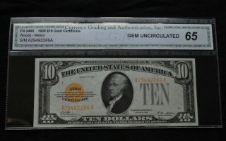 Fr 2400 1928 $10 Gold Certificate Gem Uncirculated 65 Rare Us Currency Gorgeous