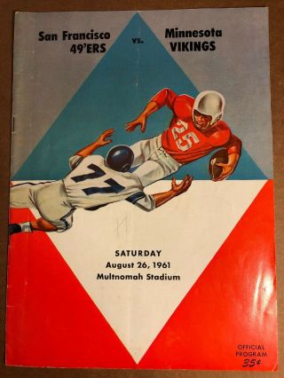 1961 San Francisco 49’ers Vs Minnesota Vikings Program,  Multnomah Stadium,  Rare