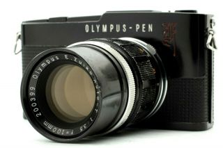 Rare Olympus Pen F Black 35mm Slr Film Camera W/ E Zuiko Auto - T 100mm F3.  5 Lens