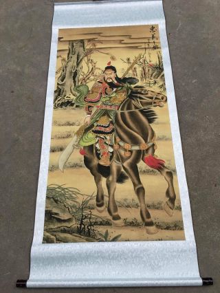 Old Chinese Painting Guan Yu And Horse Antique Central Scroll Painting /wb01