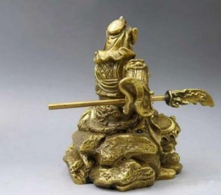 Old antique Pure Brass Copper Dragon Guan Gong Guan Yu warrior figurine statue 2