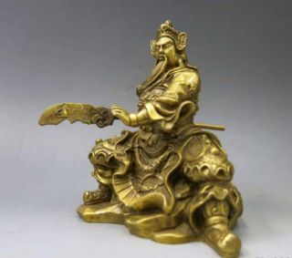 Old antique Pure Brass Copper Dragon Guan Gong Guan Yu warrior figurine statue 3