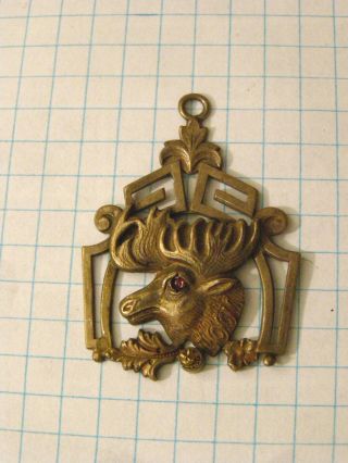 Antique Vintage Jewelled Brass Loyal Order Of Moose Pendant Watch Fob