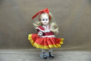 Antique German Porcelain Bisque Doll Glass Eyes,  Hair Dress