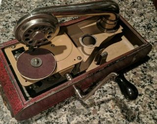 Thorens Excelda Portable Phonograph Pocket Crank Wind Gramophone 78 Rpm Rare Red