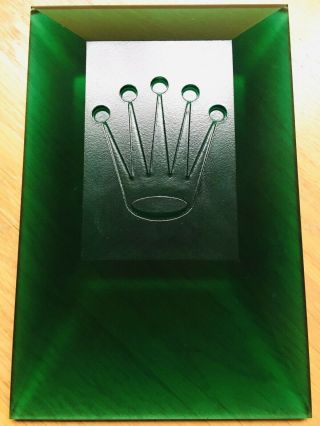 Rolex Green Crown Logo Acrylic Paperweight Display Debossed Rare Vintage