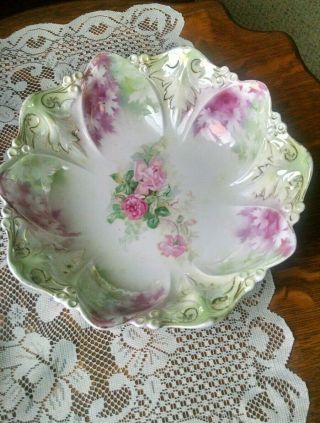 Antique Rs Prussia Bowl With Roses And Flowers Colors