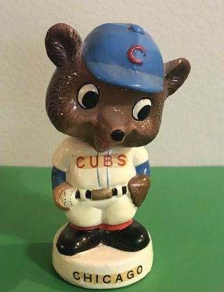 Rare Vintage 1960s Chicago Cubs Mascot Mini Bobblehead Round White Base Mlb