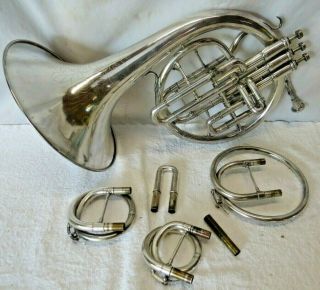 Rare Elkhart Triumph Mellophone French Horn Silver Color W Tuning Slides 1281