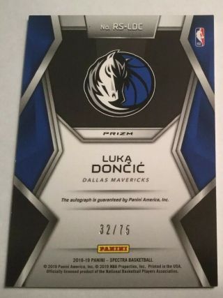2018 - 19 LUKA DONCIC PANINI SPECTRA ROOKIE RISING STARS AUTO SP /75 RC RARE 2