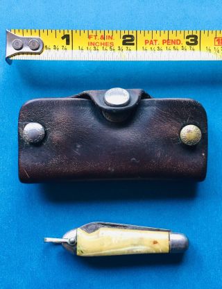 Vintage Antique Miniature Pocket Knife With Leather Case