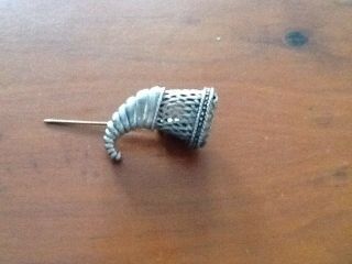 Antique Victorian Sterling Silver Cornucopia/horn Of Plenty Brooch/stick Pin