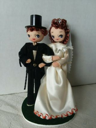 Vintage Fabric Bride And Groom Wedding Cake Topper - Japan
