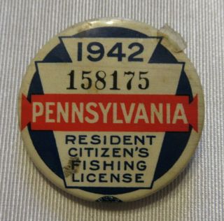 1942 Pennsylvania Resident Citizen Fishing License With Paper License Present