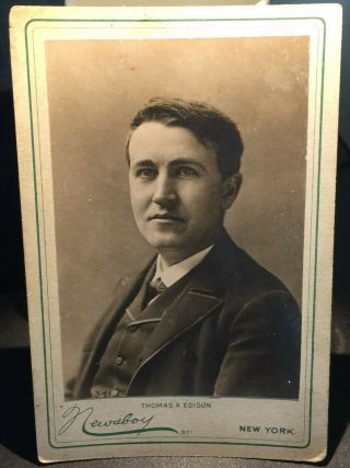 Thomas A.  Edison 1895 Newsboy Cabinet Card Photograph - Rare