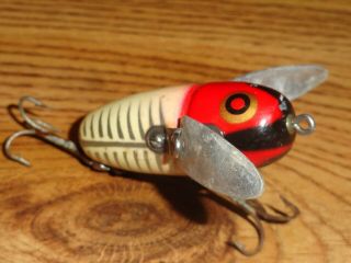 Vintage Fishing Lure Wooden Heddon Crazy Crawler 2120xrw Red White Shore C1949