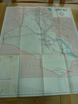 1960s Tourist Map Of Iraq In English 30 X 24 "