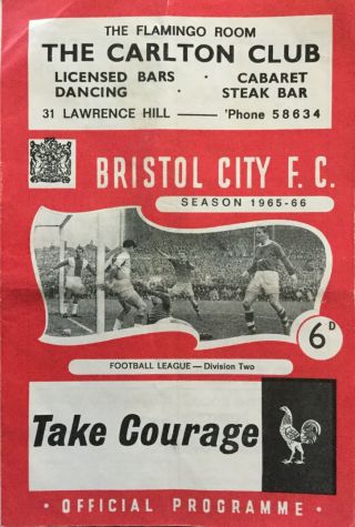 Bristol City V Man City Programme Div 2 1965 - 66 Rare