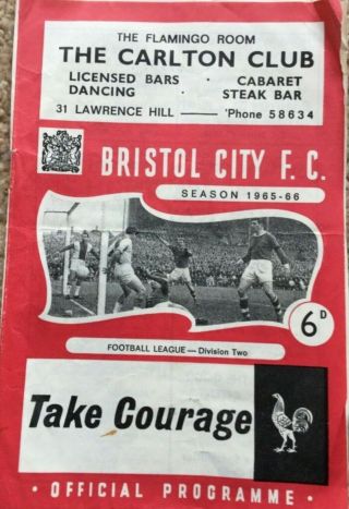 Bristol City v Man City Programme Div 2 1965 - 66 RARE 3