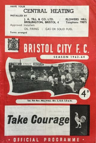 Bristol City V Millwall Div 3 Programme 9 Nov 1963 - 64 Rare