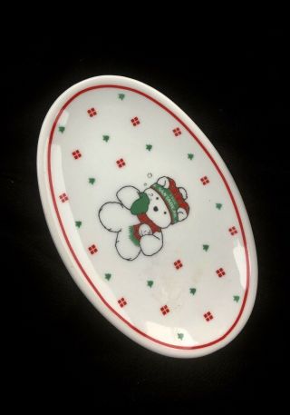 1986 Christmas Santa Bear Porcelain Glass Soap Dish Retro Vintage Japan