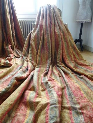 Laura Ashley Curtains Shabby Period Chic Lovage Paisley Striped Interlined Rare