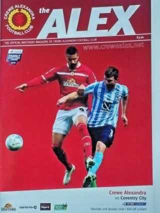 Crewe Alexandra V Coventry City 2/1/2016 Sky Bet League 1.  Very Rare.